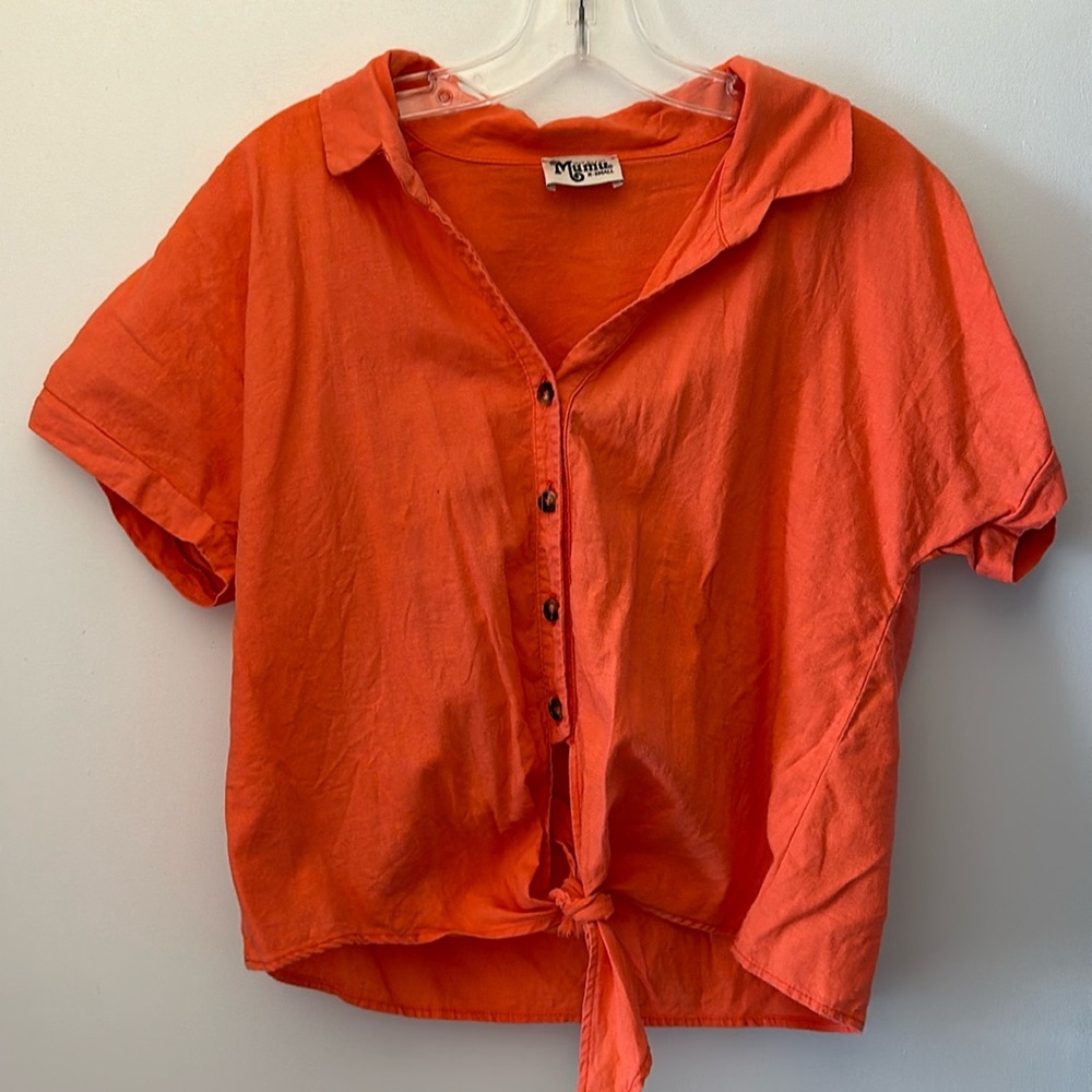 Show Me Your Mumu Front Tie Linen Top Coral